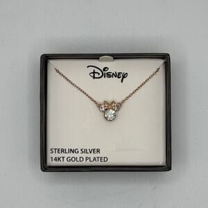 NEW-Sterling Silver 14Kt Gold Plated Crystal Minnie Mouse Necklace